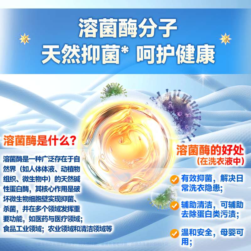 金苏水杨酸净菌溶酶焕新洗衣液家用除菌除螨去污渍柔顺洁净持久留香 家庭囤货|呵护衣物【2800ml*3袋】