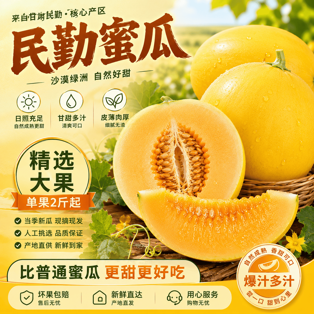【当季限定】甘肃民勤蜜瓜时令水果沙漠蜜瓜 【4-6粒】8-10斤 小瓜一样甜