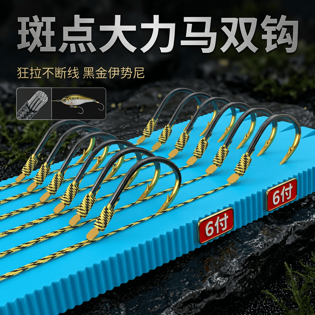 PE大力马大物子线双钩巨物精绑超硬伊势尼手工成品鱼钩专攻鲫鲤草 12付装 子线4.0+12号钩