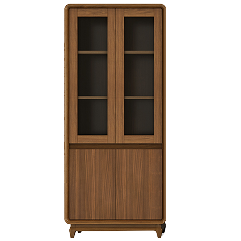 睿冠新中式老板桌总裁桌板木结合办公桌椅组合大班台实木贴皮老板办公桌家具 0.87米2门书柜