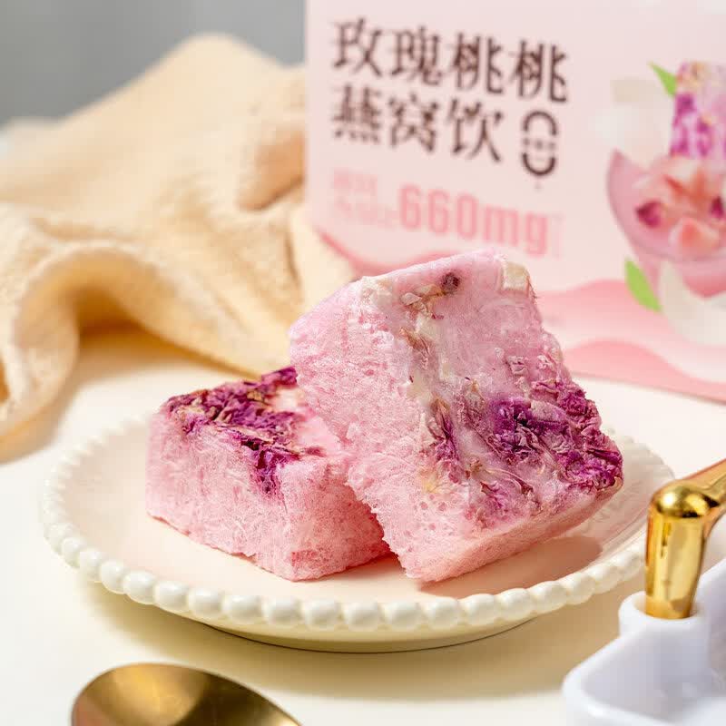 鲜珥家燕窝银耳羹60s冲泡即食免煮软糯多胶0蔗糖营养代餐送长辈礼盒送礼 玫瑰桃桃燕窝饮【2盒】 15g*12包