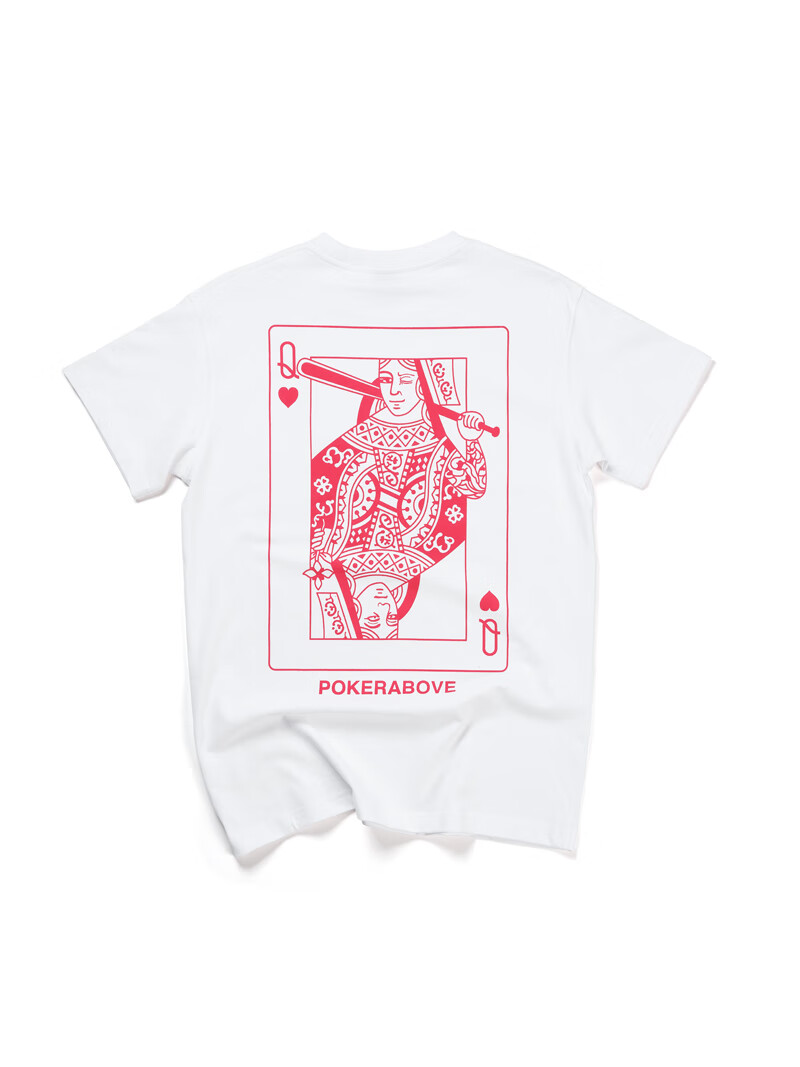 祥玉红原创纯棉印花扑克牌男女情侣款宽松圆领潮 白红queen l