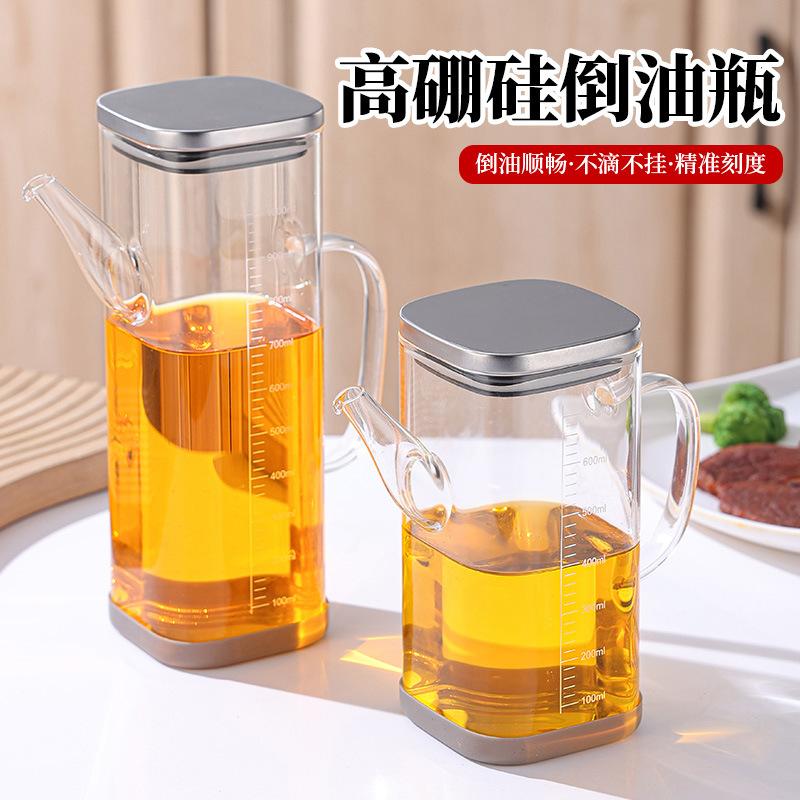 方形油壶四方形油壶家用厨房不挂油高硼硅倒油瓶耐热玻璃油壶批发 1000ml