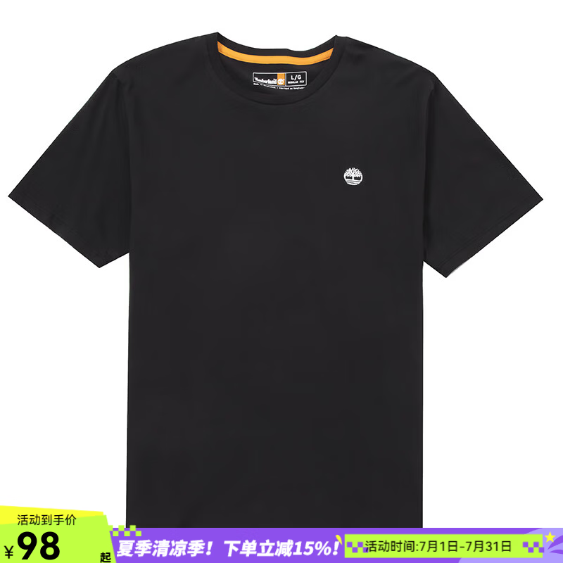 添柏岚（Timberland）官方T恤男 夏季轻便透气运动服户外跑步休闲服宽松纯棉短袖A6DKU A6DKU001/黑色 (刺绣LOGO) S (170/88A)