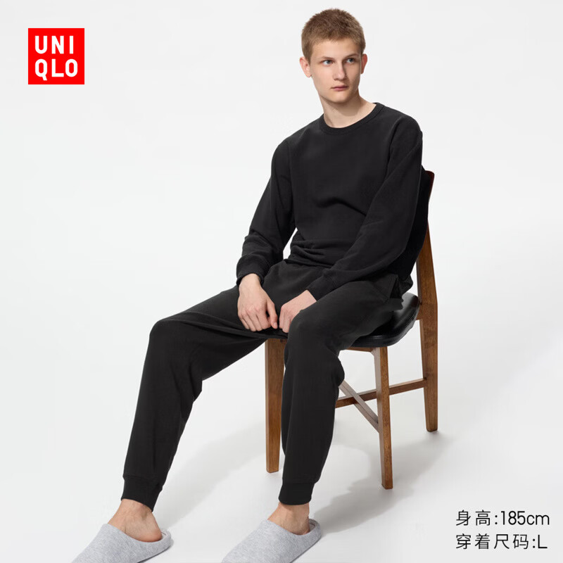 优衣库高弹力休闲套装/长袖男装486481 09 黑色 M
