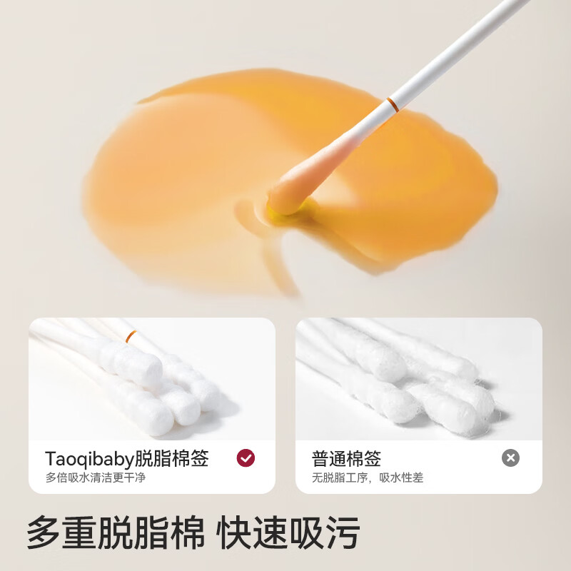 taoqibaby婴儿棉签 新生宝宝专用掏耳朵清洁肚脐螺旋双头细棉棒儿童挖耳勺 宝宝棉签全家可用【耳勺头+螺旋】200支*3盒