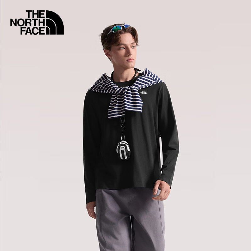 北面（The North Face）北面长袖男女T恤纯棉运动上衣休闲户外透气新款 JK3 宇宙黑 XL