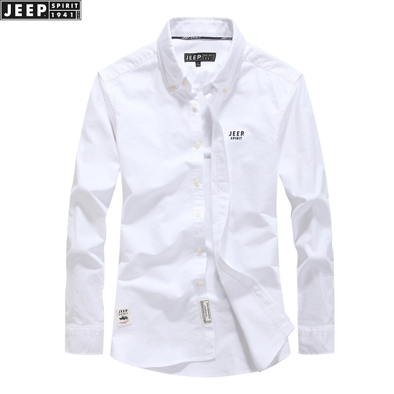 JEEP SPIRIT吉普长袖衬衫男2022春秋季新款男士纯色修身型衬衣 商务休闲 白色 L/41