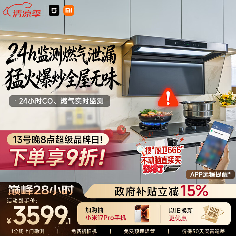 米家小米抽吸油烟机净烟机P2以旧换新上门安装家用大吸力燃气泄漏监测免拆洗 可配燃气灶MJ06CY