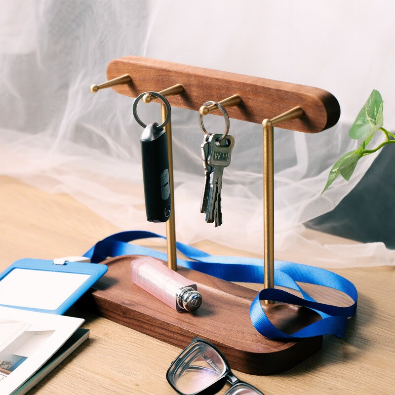 如雪黑胡桃木钥匙架实木首饰收纳架创意首饰展示架玄关入户钥匙挂架子