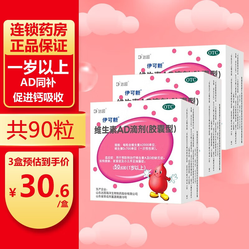 伊可新维生素AD滴剂(胶囊型)价格走势、评测和优点推荐