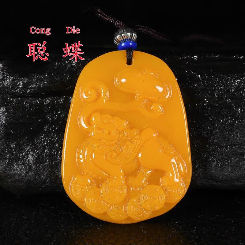 聪蝶 黄龙玉貔貅吊坠 男女款黄玉貔貅玉石挂件麒麟玉牌项链 图片色