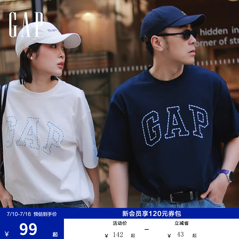 盖璞Gap男女装2026春季新款纯棉logo字母宽松短袖T恤百搭上衣 海军蓝 868224 L (175/96A)亚洲尺码