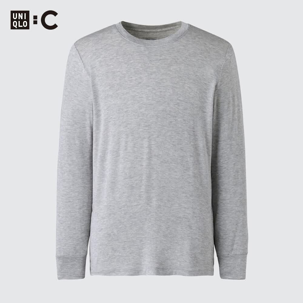 优衣库HEATTECH EXTRA WARM混纺圆领T恤/9分袖男装9%羊绒481441 481441/03灰色 M