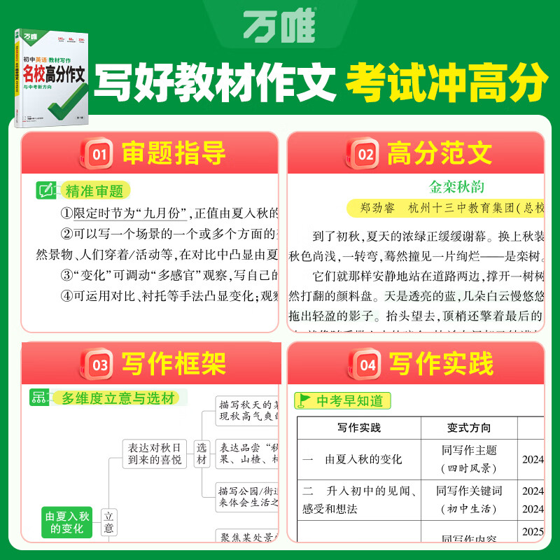 万唯中考满分高分作文2027版初中作文素材大全范文精选七年级八九年级专项训练同步人教写作技巧万维中考 初中英语教材写作【2027】