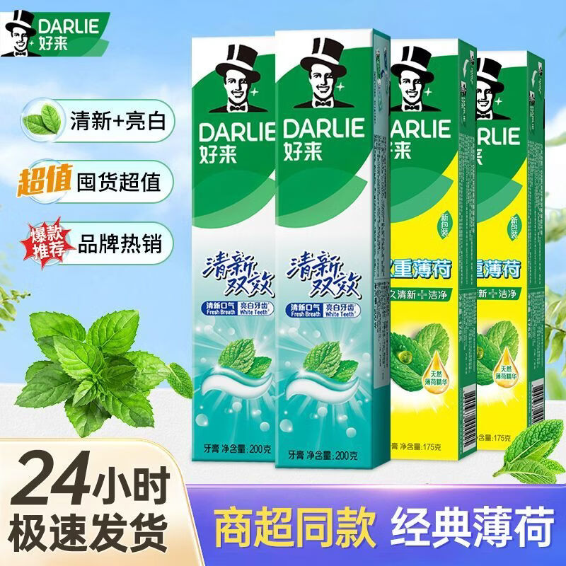 DARLIE(原黑人)牙膏双重薄荷双效清新口气清洁牙齿超市同款 双重薄荷225g*1支