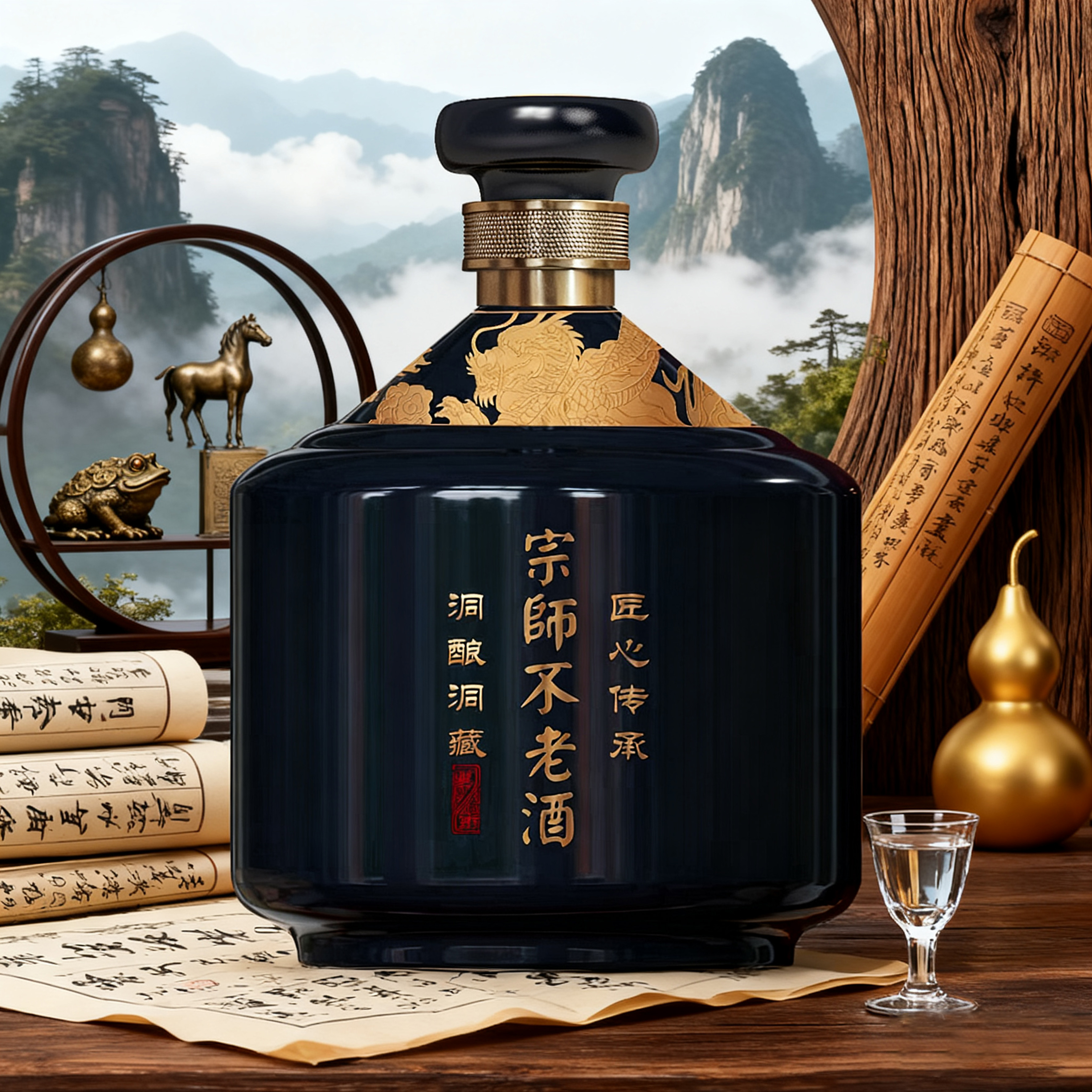 宗师不老酒 坛藏臻品 酱香型白酒 纯粮酿造  53度 1.5L 1瓶 【宗师不老·坛藏臻品 原箱】