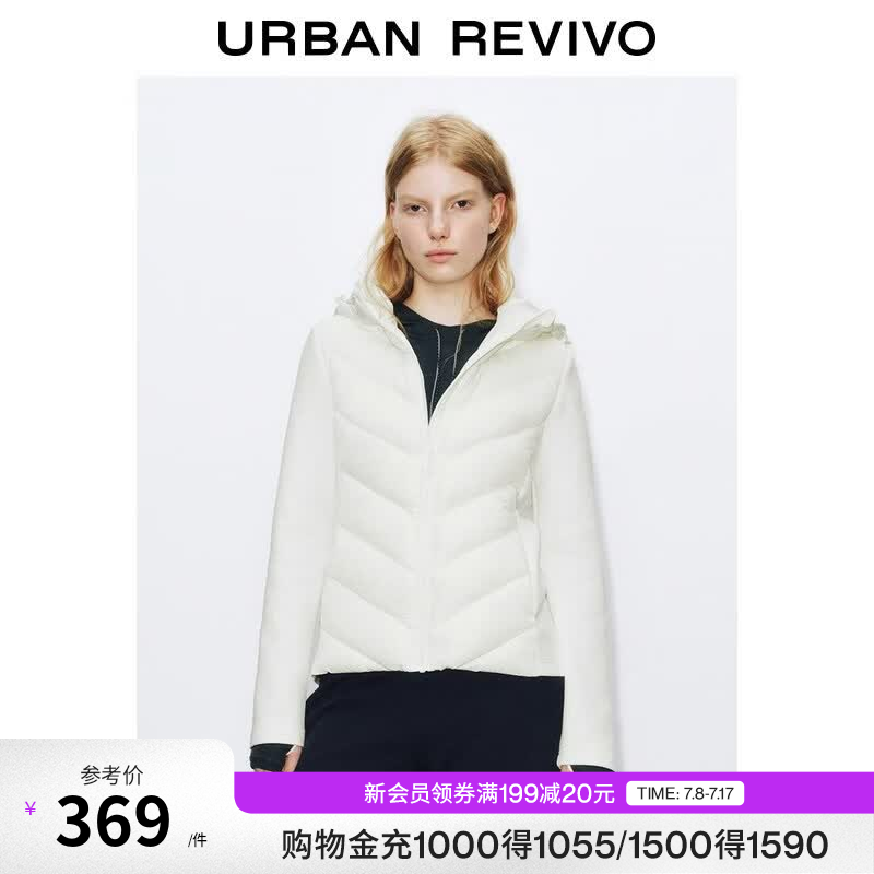 UR2026春季新款女装简约气质拼接绗缝连帽拉链棉服UWM150048 本白 L