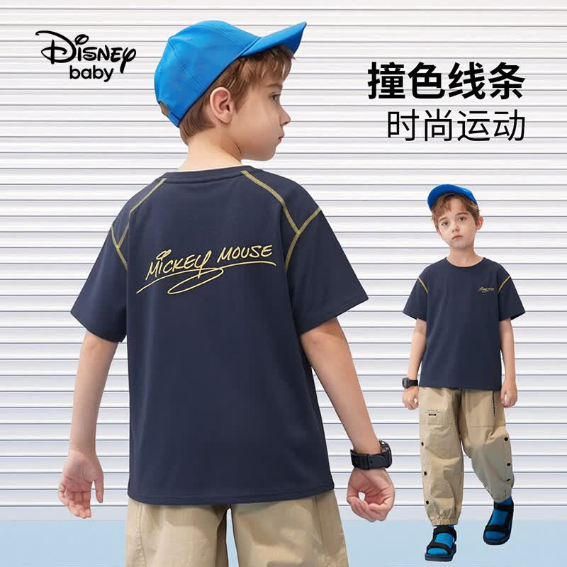 迪士尼（Disney）童装男女童短袖t恤2026夏款儿童时尚休闲T恤中大童圆领短袖tT恤 藏青色 150  高145-155cm重70-85斤