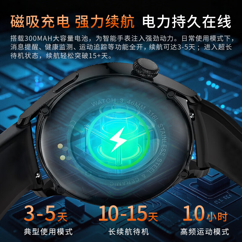 QIYEAH智能手表2026新款多功能运动配速心率血压血氧睡眠监测防水消息提醒蓝牙通话长续航男女支付手环 黑米兰钢+黑皮+黑胶 心率血氧血压+离线支付+配速