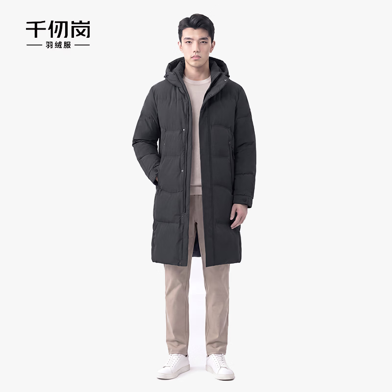 千仞岗秋冬季羽绒服男士长款立领连帽休闲百搭保暖防寒服商务通勤外套 暗影灰 2XL （180）