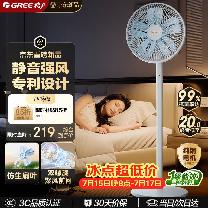 格力（GREE）【花精灵Se】一级能效直流变频轻音节能遥控电风扇卧室落地扇大风量静音家用风扇