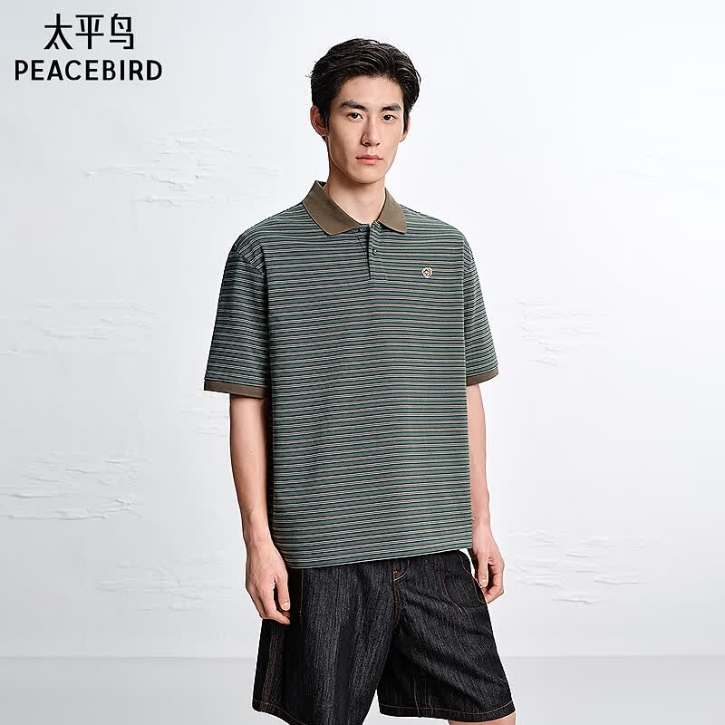 太平鸟男装 polo衫男女同款26年夏季新款POLO合集 鸭绿条纹POLO衫BACOG222E 2XL