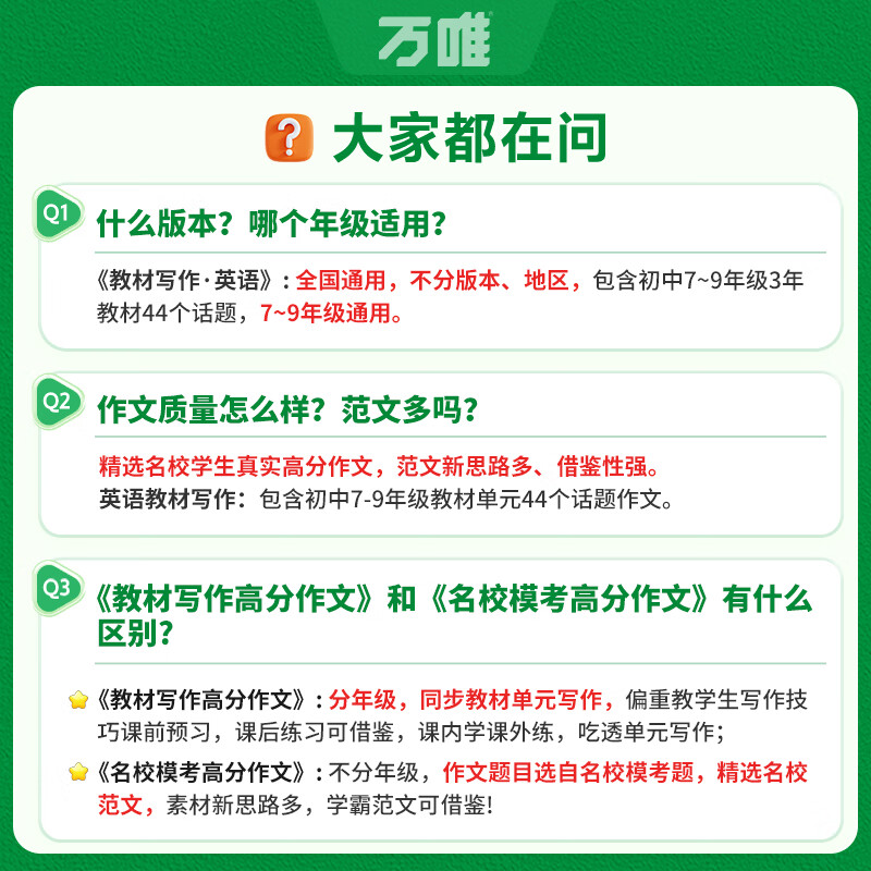 万唯中考满分高分作文2027版初中作文素材大全范文精选七年级八九年级专项训练同步人教写作技巧万维中考 初中英语教材写作【2027】