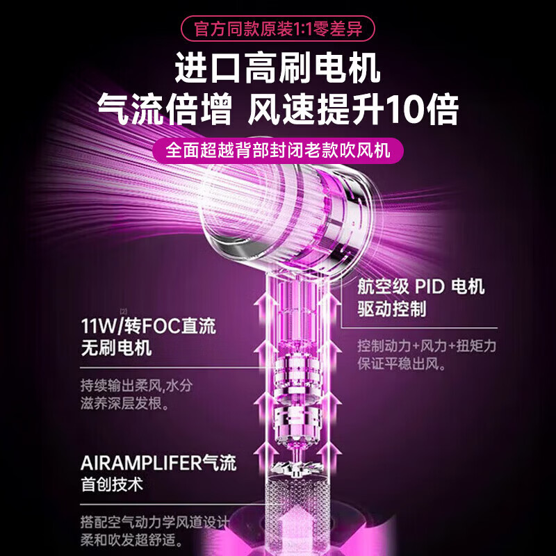 罗斯戴森【90亿水润负离子丨国家3C认证】无叶高速电吹风机家用静音护发大功率不伤发恒温吹风筒速干礼物 陶瓷金-单风嘴丨90亿水润负离子恒温护发 【2026新款丨顶配1:1版本】1.8米线长礼盒装