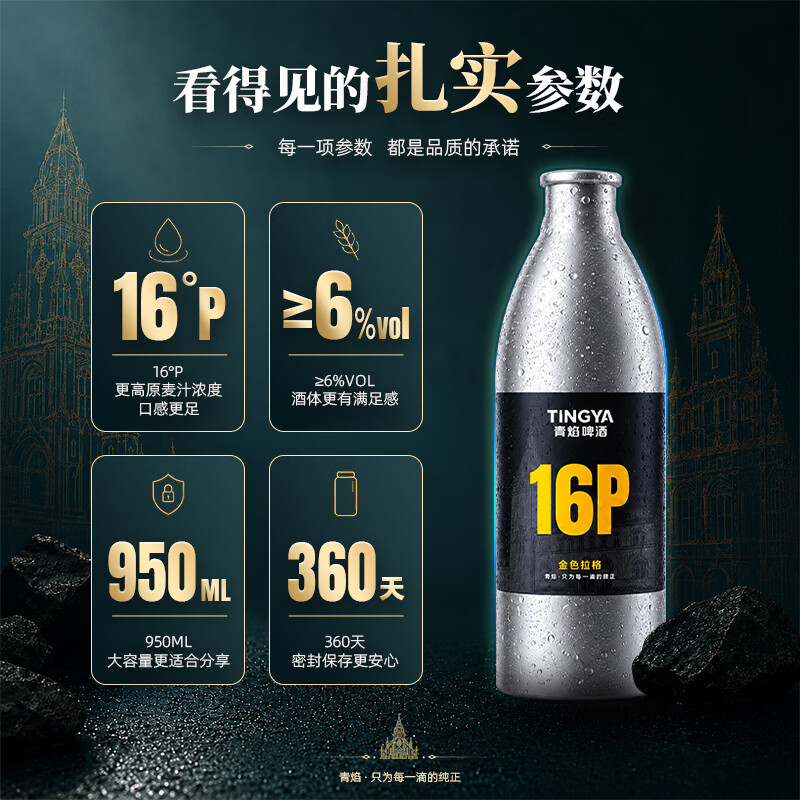 青焰16°P精酿啤酒精酿原浆高端精酿啤酒青岛整箱铝罐啤酒礼盒装 进口麦芽升级酿造 950mL 4罐 【聚会宴请】