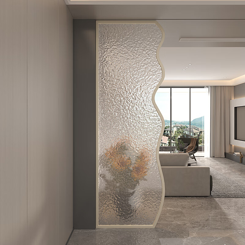 风玻璃屏风客厅入户隔断卫生间进门玄关遮挡装饰 碳钢边框银波/平方