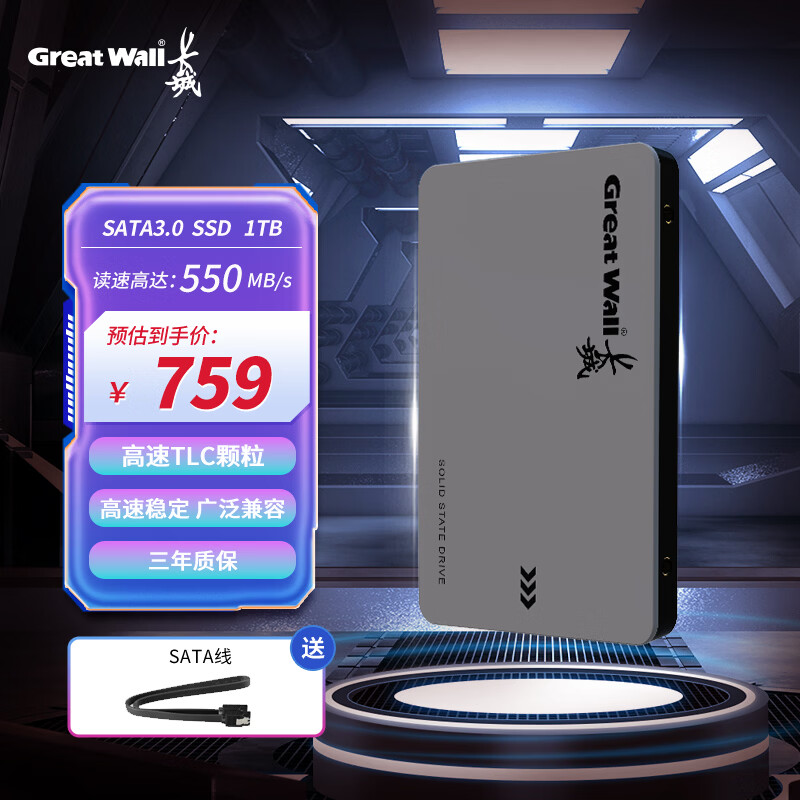 长城（Great Wall）1TB SSD固态硬盘 SATA3.0接口 读速550MB/S台式机/笔记本通用 GW560系列