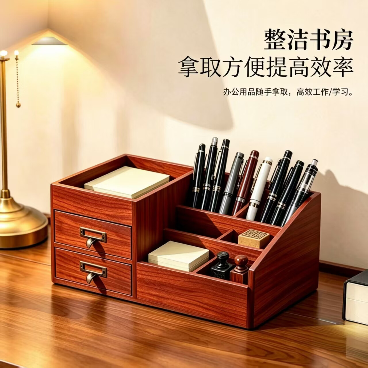 锦舍中古风化妆品收纳盒桌面防尘高级感梳妆台多层护肤品大容量置物架 【环保松木-复古色】99%用户选择 免安装