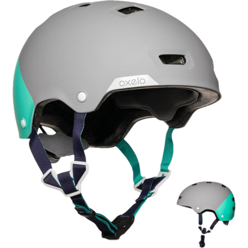 迪卡侬轮滑儿童成人滑板护具防摔头盔装备 冷绿灰()M 2368255