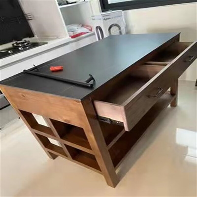 墨绩开放式厨房岛柜 北欧美式实木大理石餐边柜厨房中岛台操作料理台