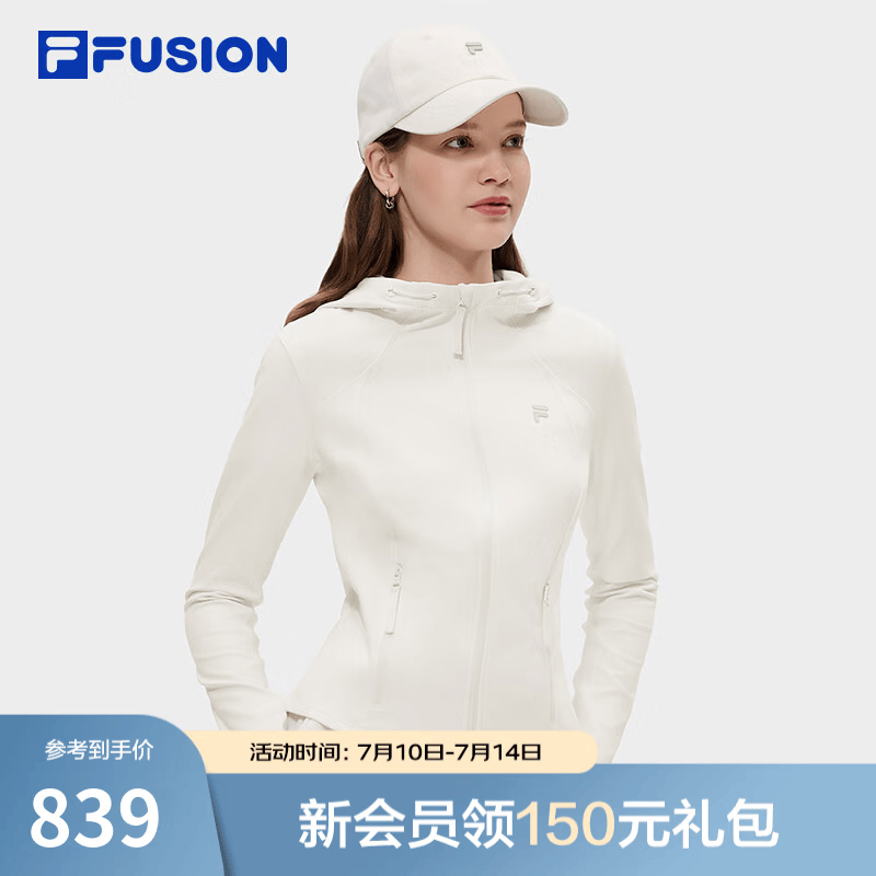 FILA FUSION斐乐潮牌针织连帽外套女2026夏新款简约显瘦修身上衣 云白色-WT M 165/84A/M