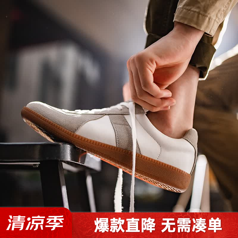 马登工装经典复古德训鞋男低帮休闲鞋潮流运动训练小白鞋平底男士板鞋 灰色 【通勤百搭/夏季阿甘男鞋】 43 (265mm) 男码