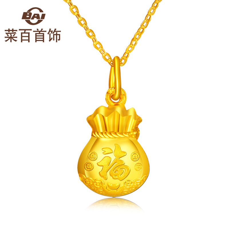 菜百首饰 黄金吊坠 双面福字福袋黄金吊坠 计价 约3.45克