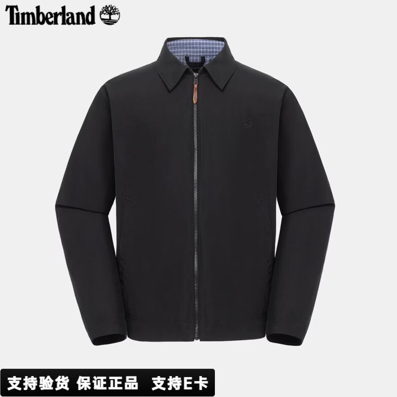 添柏岚（Timberland）飞行夹克男装翻领外套春秋户外通勤休闲行政夹克版型上衣 黑色A5SJK001 L