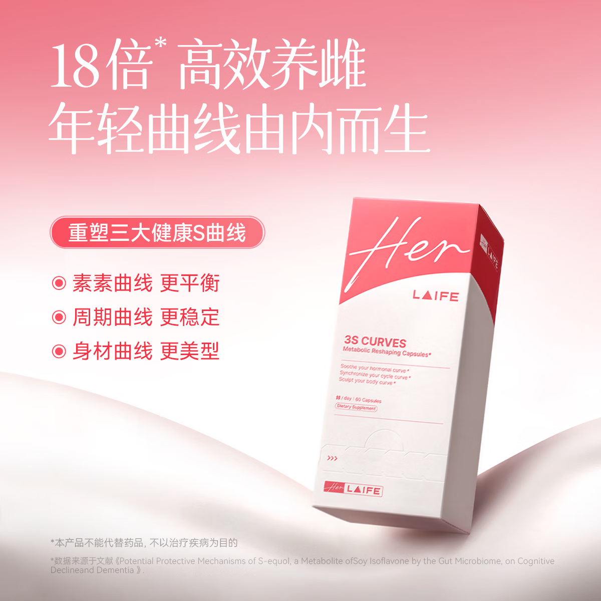 LAIFE3S曲线胶囊肌醇40:1雌马酚内调养雌激素调节女性保养身材调理月经 60粒*6盒 【助力素素、月经、身材健康曲线】