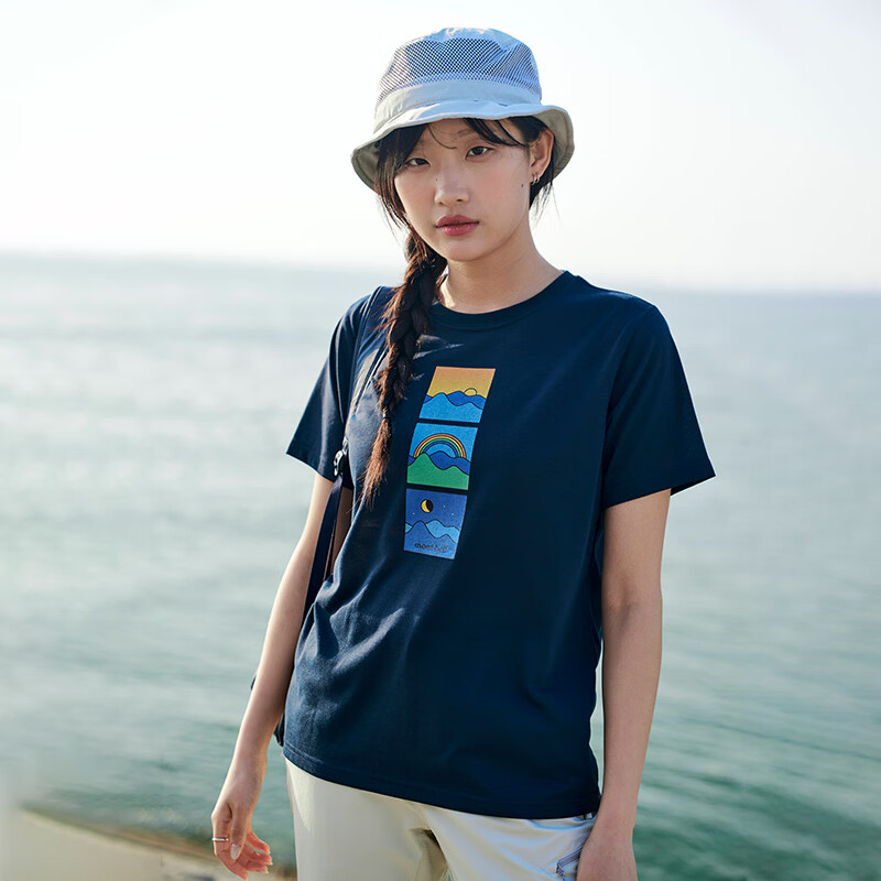 mont·bell夏季速干短袖女透气户外休闲晴山印花运动T恤圆领上衣 1114784 NV海军蓝 L