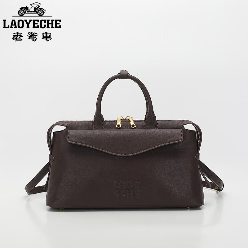 老爷车(LAOYECHE)2026新款真皮女包高级轻奢波士顿手提包大容量通勤时尚气质斜挎包 经典黑 限时送专柜礼盒礼袋