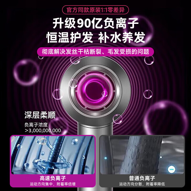罗斯戴森【90亿水润负离子丨国家3C认证】无叶高速电吹风机家用静音护发大功率不伤发恒温吹风筒速干礼物 陶瓷金-单风嘴丨90亿水润负离子恒温护发 【2026新款丨顶配1:1版本】1.8米线长礼盒装