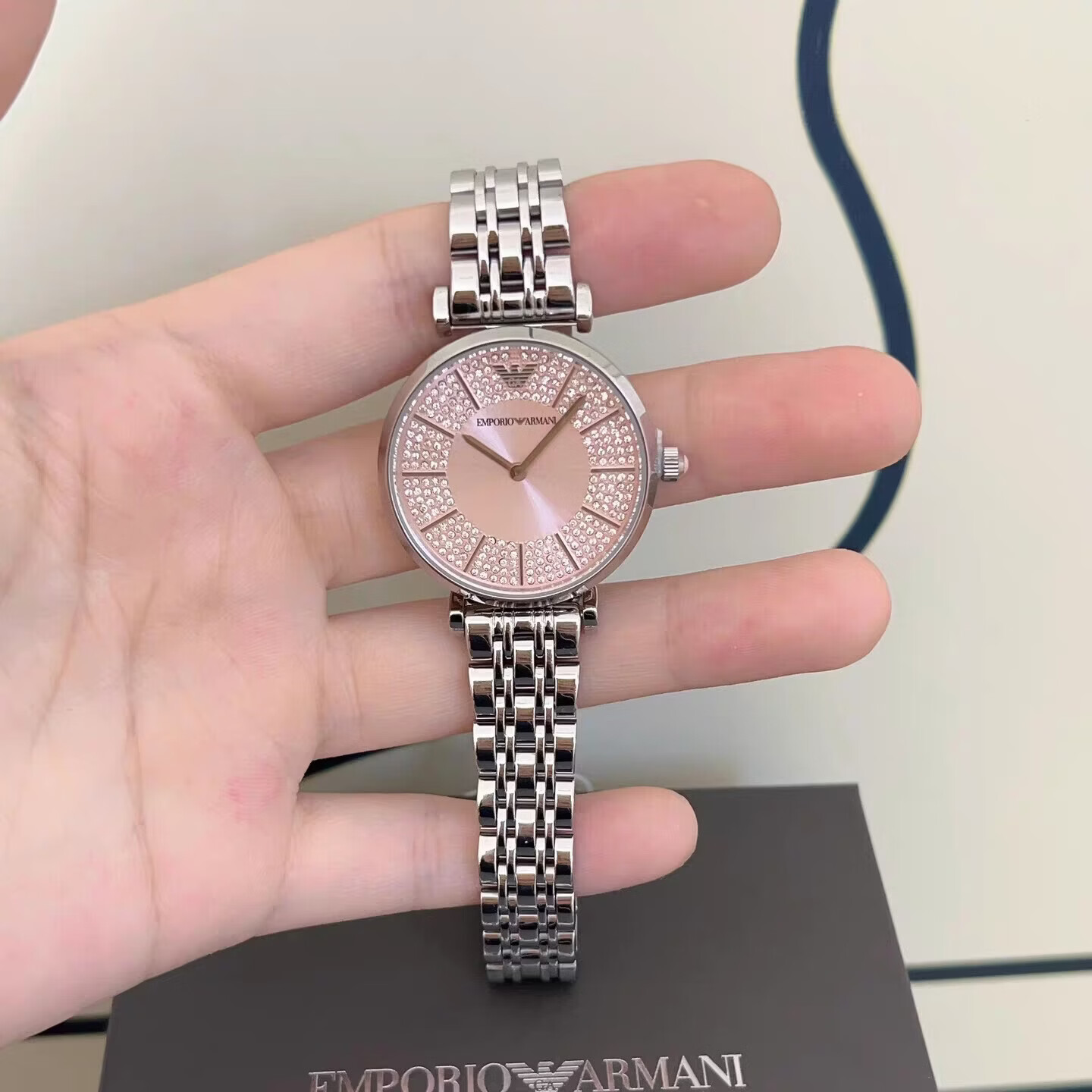 EXCHANGEARMANI正品满天星手表女士镶钻轻奢520七夕送礼手表女 AR11686银粉 32mm