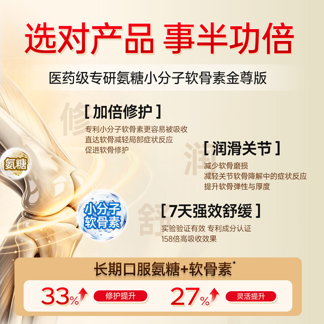 Nutrimaster金装氨糖软骨素 成人中老年 维骨力膝盖关节半月板腰腿疼美国进口 强效维稳 鲨鱼金尊版 120片*5盒