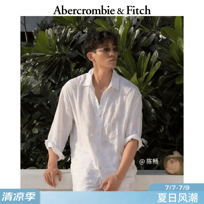 Abercrombie &amp; Fitch经典小麋鹿图案美式舒适老钱风亚麻衬衫26春夏男装125-6041 白色 M (180/100A)