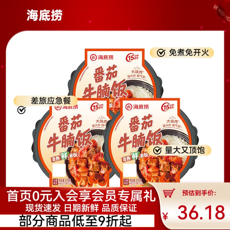 海底捞自热米饭方便速食牛肉鲜米饭快餐懒人大分量午餐夜宵学生零食团建 【3盒】鲜米饭番茄牛腩饭1110g