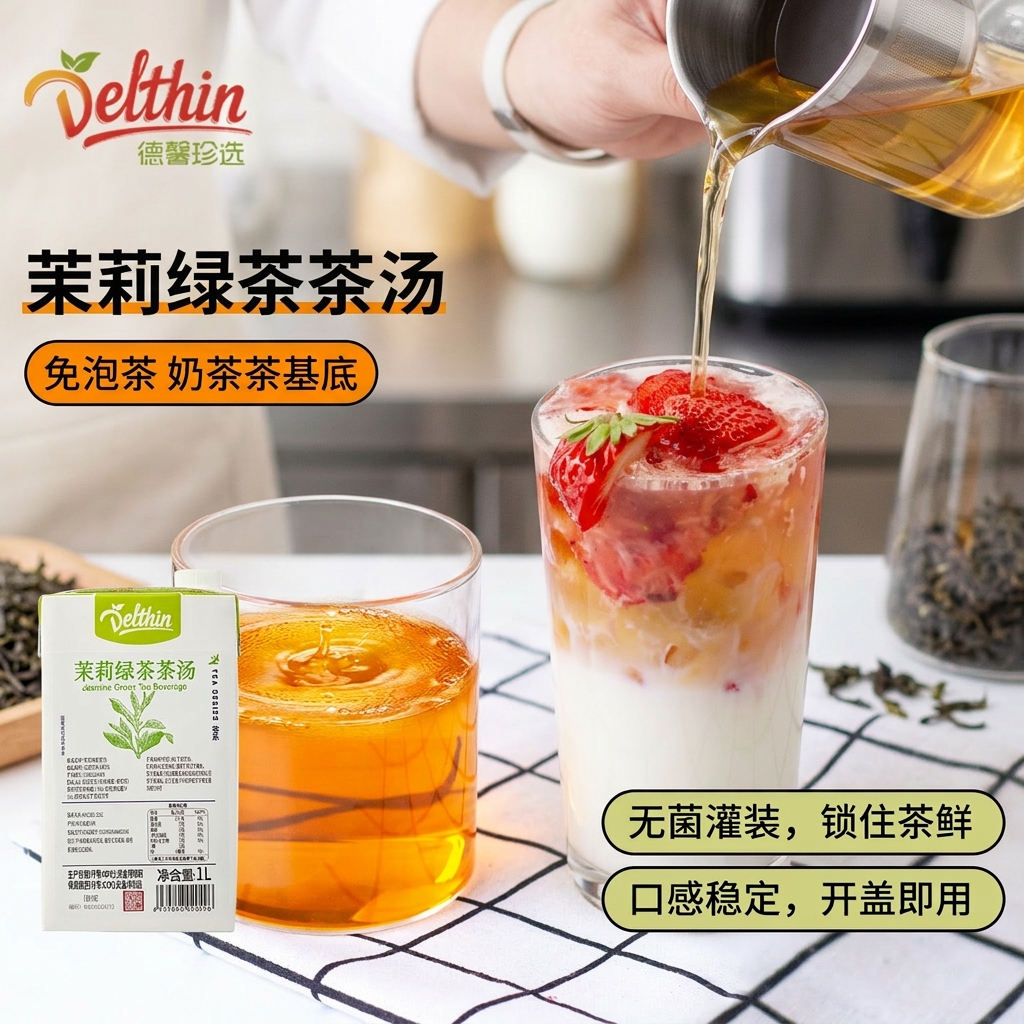 Delthin德馨茶基底 茉莉绿茶汤饮料 原茶萃取奶茶店茶咖水果茶专用原料1L 茉莉绿茶茶汤 1L