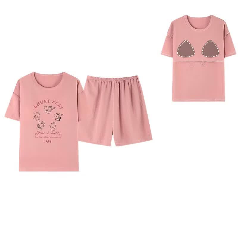 DAPHNE达芙妮【B】带胸垫一体睡衣女夏季短袖家居服大码卡通居家套装 5552【带胸垫】 M