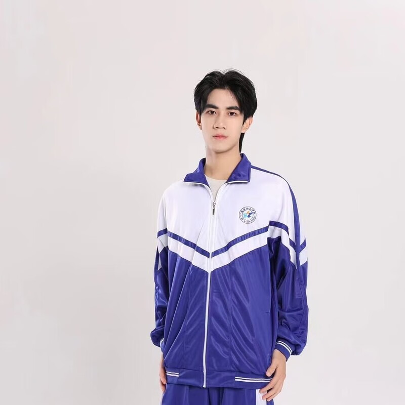 wonst西山蓝白冬季校服金光绒滑料校服一条杠男女同款薄款校服套装